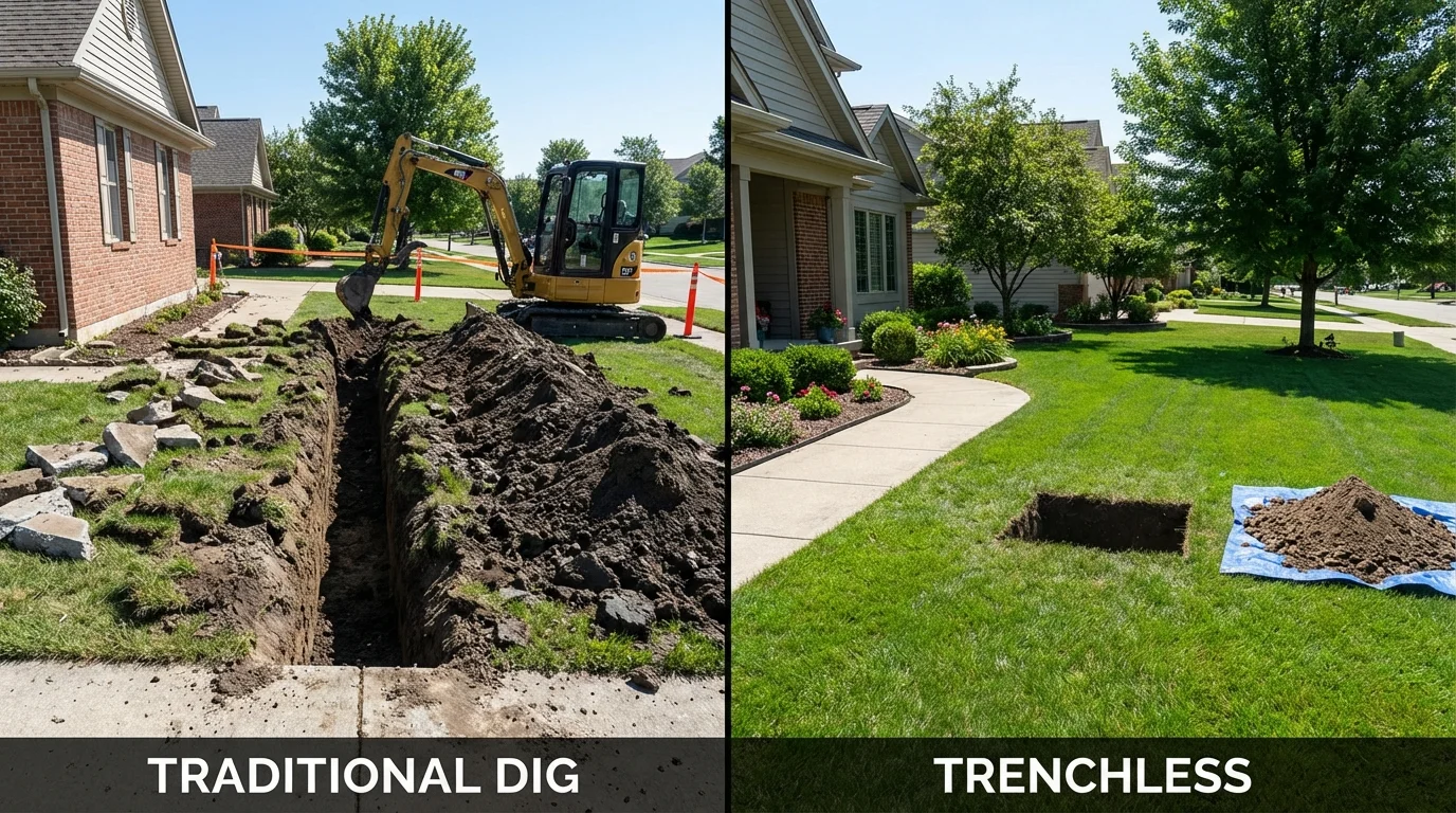 Trenchless sewer repair with minimal yard damage versus traditional excavation in Apollo, PA